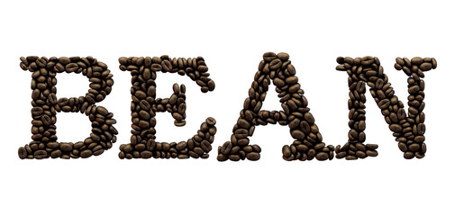 Bean word made from coffee bean font. 3D Rendering