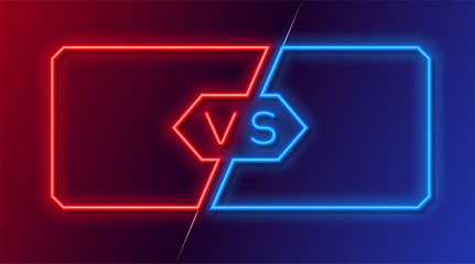 Neon frames for versus battle, sports and fight competition. Concept in neon style for two fighters. Vector illustration