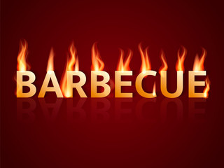 Word Barbecue with fire flames. Vector illustration
