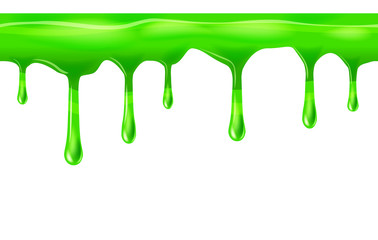 Dripping seamless green, dripps, liquid drop and splash, isolated on white, vector and illustration.