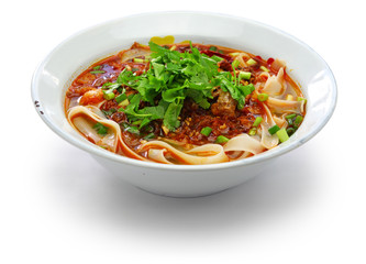  Lao khao soi, wide rice noodles soup with spicy minced pork, laos food

