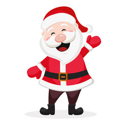 Happy Santa Claus is smiling and waving his hand on a white.
