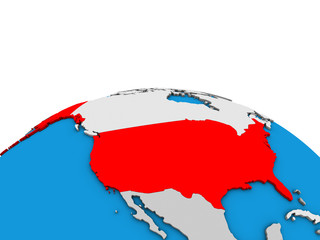 Fototapeta premium USA on political 3D globe.