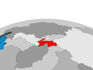Tajikistan on political 3D globe.