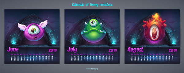 Set of summer months calendar 2019