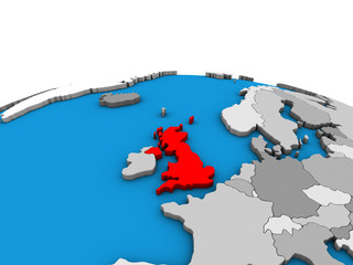 United Kingdom on political 3D globe.