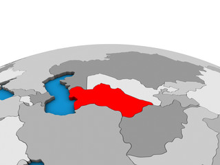 Obraz premium Turkmenistan on political 3D globe.