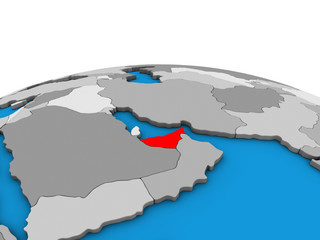 United Arab Emirates on political 3D globe.