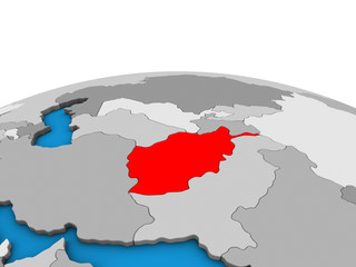 Afghanistan on political 3D globe.