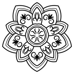 Outline Mandala. Ornamental round doodle flower isolated on white background. Geometric circle element. Vector illustration.