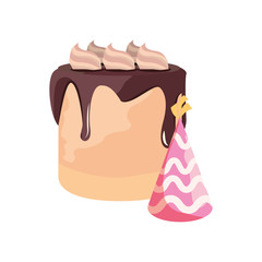 celebration birthday cake and party hat