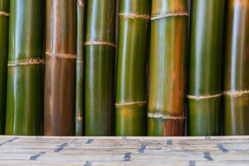 Textures surface pattern design unique color of Big wall bamboo and bamboo table, to nature background concept.