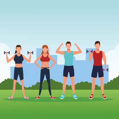 Obraz premium fitness people doing exercise