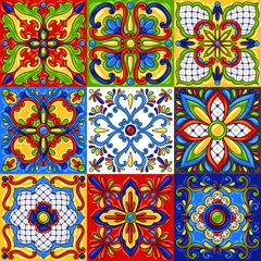 Wall murals Moroccan Tiles Mexican talavera ceramic tile seamless pattern.