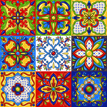 Mexican Talavera Ceramic Tile Seamless Pattern.