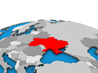 Ukraine on political 3D globe.
