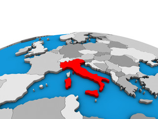 Italy on political 3D globe.