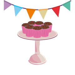 celebration party birthday cupcakes and garland