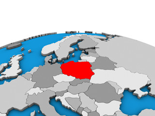 Poland on political 3D globe.