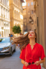 young woman in florence doing shopping in Italy