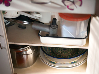 cupboard with kitcheware