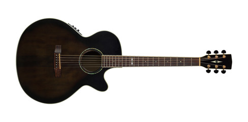 Obraz na płótnie Canvas Musical instrument - Top view brown cutaway electric acoustic guitar. Isolated
