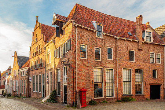 Ancient Dutch residential houses in the city of Deventer in Overijssel