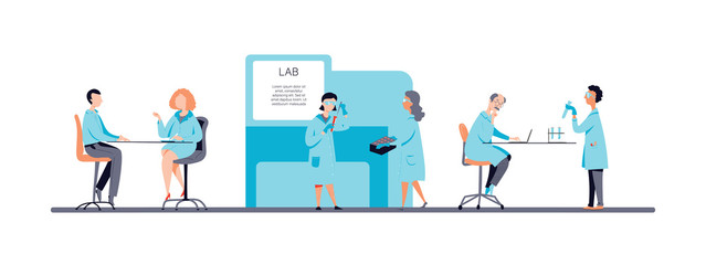 Scientists in a lab horizontal flat banner