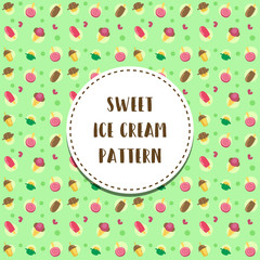 vector sweet ice cream candy cake repeatable pattern in green background template