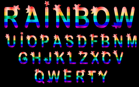 Gay font. Rainbow letters. LGBT ABC for Symbol of gays and lesbians. Alphabet of bisexual and transgender people