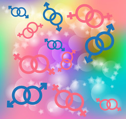Signs of homosexual relations on Abstract rainbow background, soft blur, bokeh, square