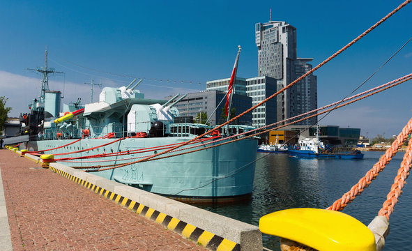 Image of port area at Baltic Sea in old city Gdynia in Poland