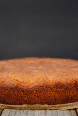 Casic sponge cake Pan di Spagna selective focus. Homemade cake. Dessert cooking. Vertical image.