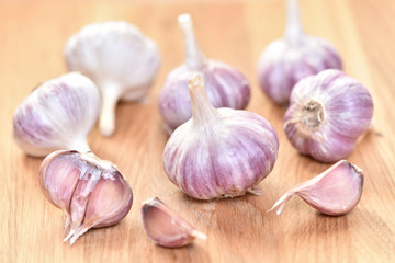 Garlic on the table. Spice for meat.