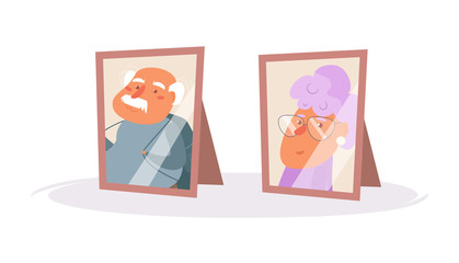 Portraits of older couple. Picture frames Vector. Cartoon. Isolated art on white background. Flat