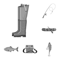 Vector design of fish and fishing icon. Set of fish and equipment vector icon for stock.