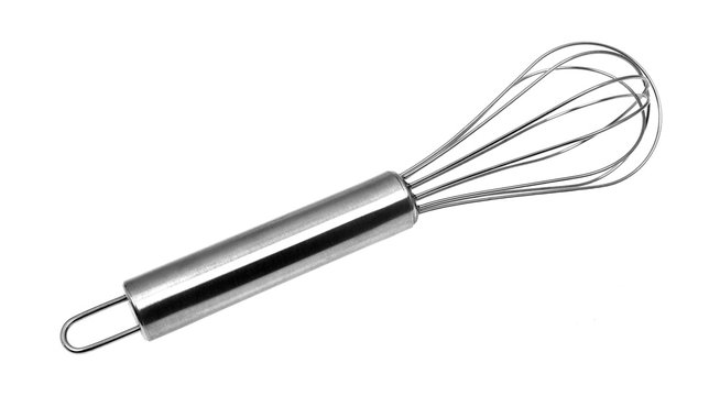 A kitchen whisk isolated on a white background.