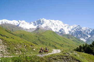 Fototapeta na wymiar Glacier Shkhara and the Inguri River Valley, Svaneti