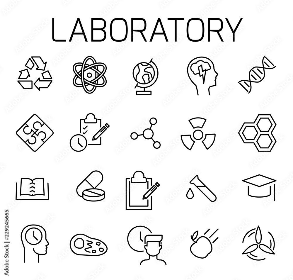 Poster laboratory related vector icon set.