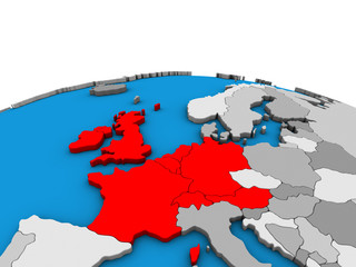 Western Europe on political 3D globe.