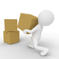 3D man lifting and moving boxes