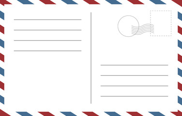 Blank postcard template. Backside of a postcart design vector blank template with red and blue edging