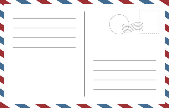 Blank postcard template. Backside of a postcart design vector blank template with red and blue edging