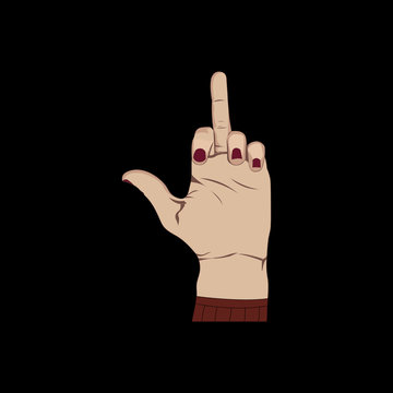 Middle finger sign. Fuck you symbol. Realistic vector hand on black background