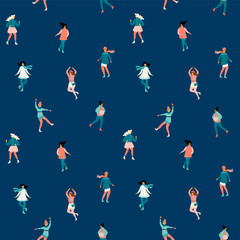 Vector seamless pattern with women skate. Trendy retro style.