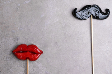 Valentine's Day candies lips and mustach, man and women relationship