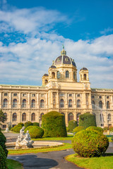 View at the museum of nature, science and history at Maria Theresa square during Autumn sunset in Vienna, Austria, sunny day