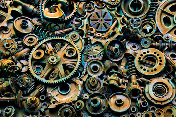 Steampunk texture, backgroung with mechanical parts, gear wheels