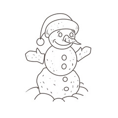 Snowman in the foot of his hat. Coloring book. 