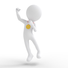 3D people playing soccer winning medals